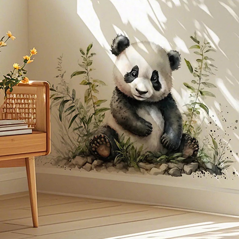 2D-Wandaufkleber, 1 Stück Panda-Bambus-Wandaufkleber, zur Dekoration von Wohn-, Ess-, Bad- und Schlafzimmern, abnehmbares PVC.