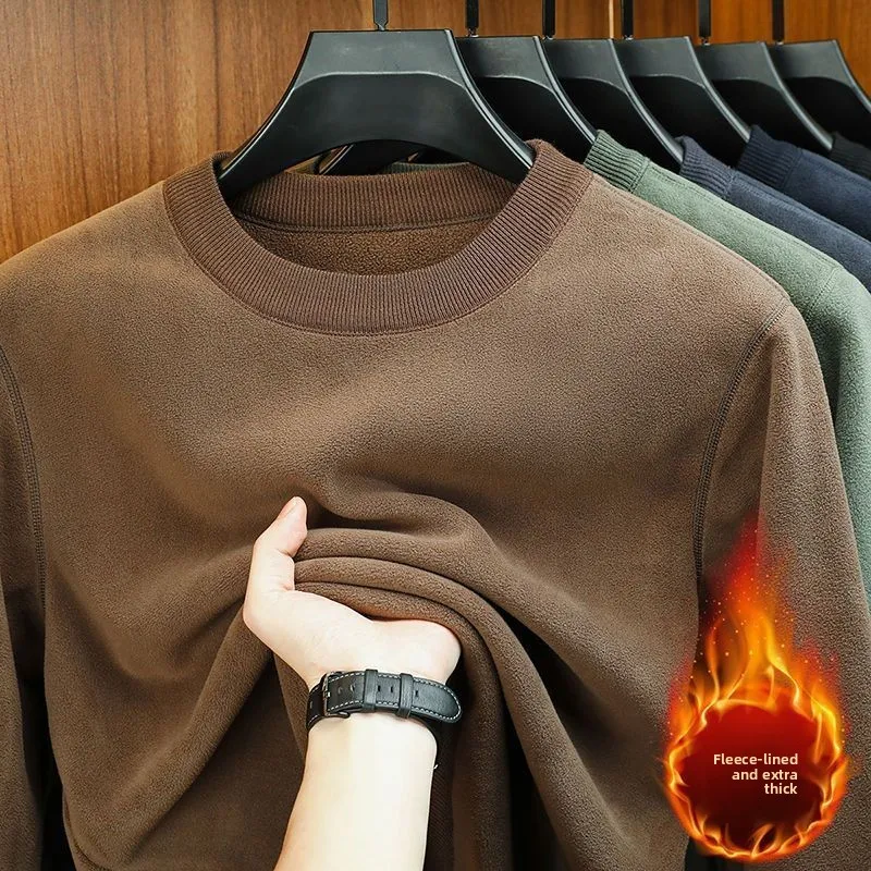 

Men's Bottom Shirt Thermal Underwear with Velvet Padded Warm Solid Pullovers Autumn Winter Thick Bottom Casual O-Neck Sweater