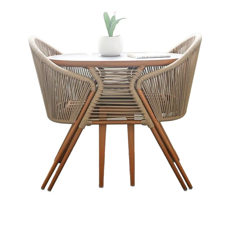 

Modern outdoor balcony table and chair combination, aluminum alloy rattan chair small table and chair