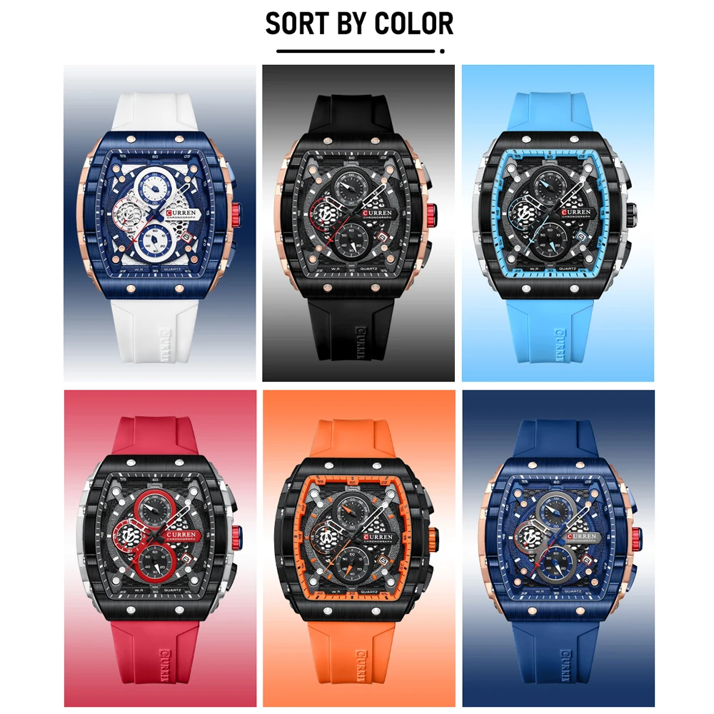 CURREN-Reloj de pulsera deportivo para hombre, cronógrafo de cuarzo, de silicona, resistente al agua, luminoso