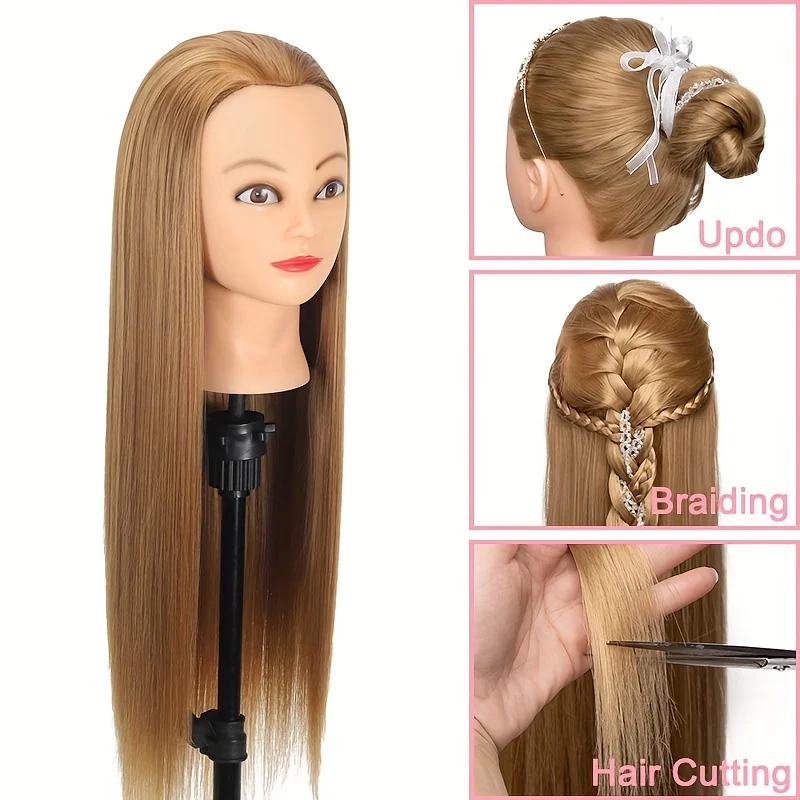 Mannequin Head With Hair Yaki Straight Cosmetology Hairdressing Manikin Doll Head For Braiding Styling With Free Clamp Stand