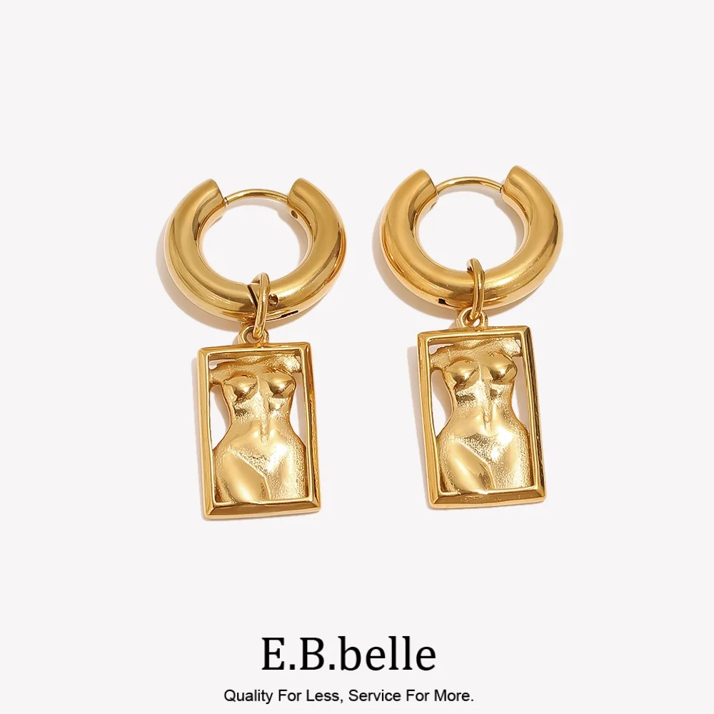 Abstract Artistic Female Body Tarot Charm Chunky Hoop Earrings For Women Stainless Steel Chunky Vintage Statement Earrings Women