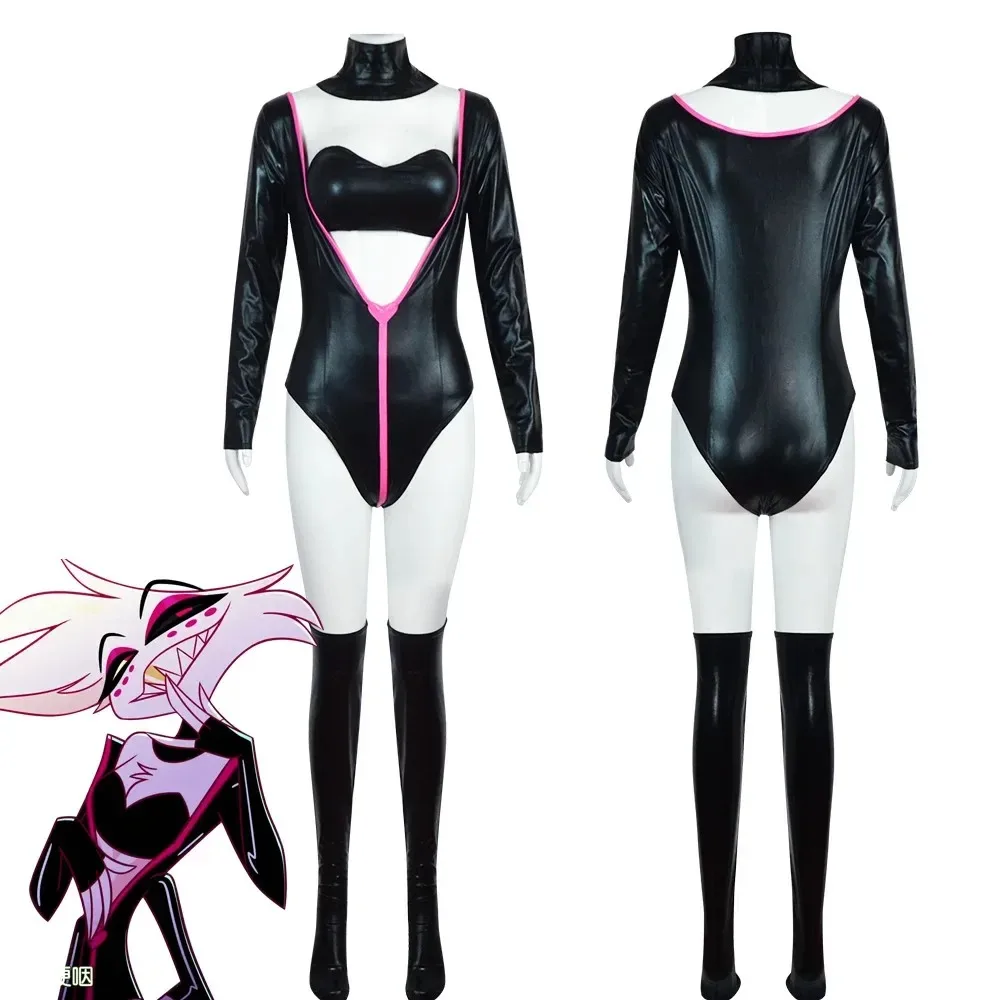 

Anime Hazbin Dust Hotel Cosplay Costume Devil Angel PU Bodysuits Fancy Outfit Girl Halloween Carnival Party Uniform