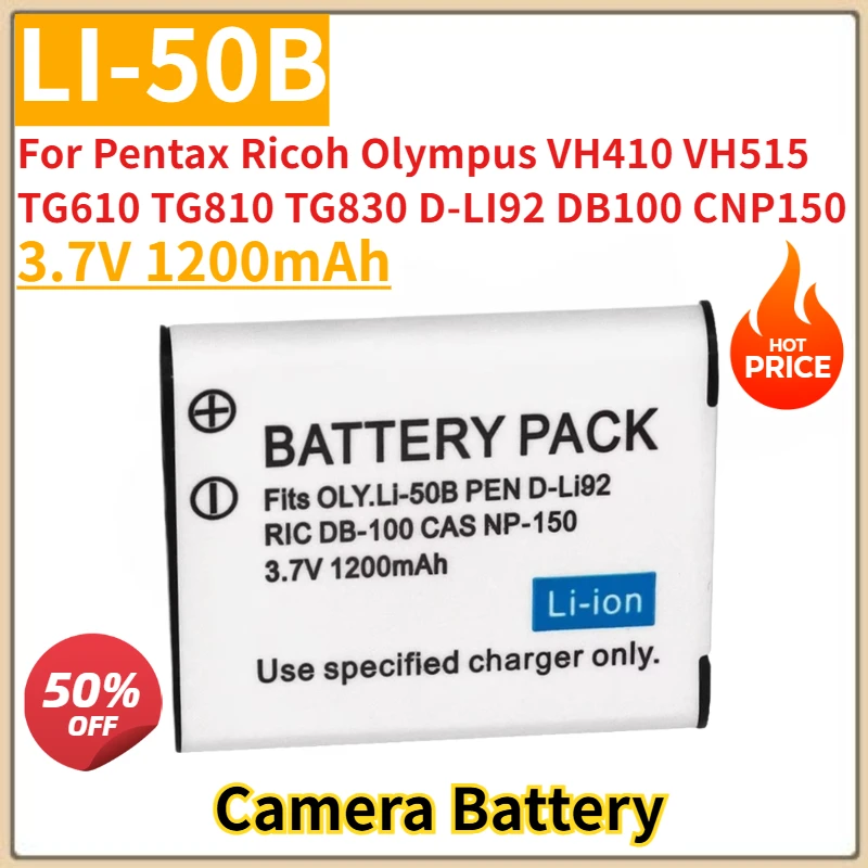 

New Replacement Camera Battery 3.7V 1200mAh LI-50B For Pentax Ricoh Olympus VH410 VH515 TG610 TG810 TG830 D-LI92 DB100 CNP150