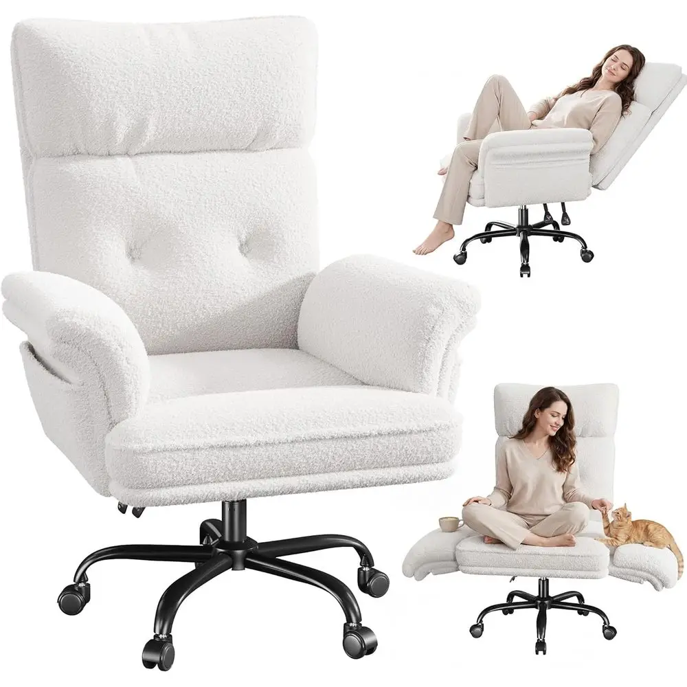 

Ergonomic Gaming Chair with Armrests, Wheels, and Side Pockets, Plush Reclining Desk Chair for Home or Office, Beige