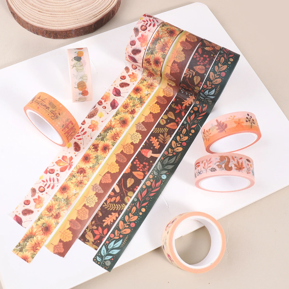 10ロール/箱、秋をテーマにした和紙テープ、DIYノート、フォトフレーム、ギフトボックスの装飾に最適、絶妙なギフト