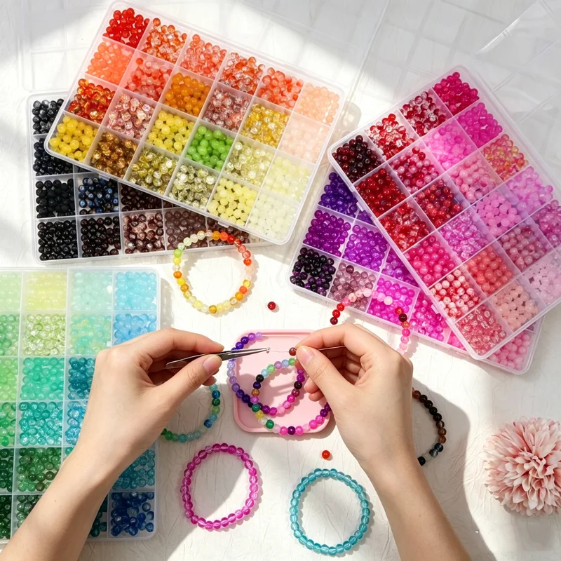 DIY Bracelet Beads Set 6mm Color Beads Storage Loose Beading Bracelet Jewelry Accessories Beads Handmade Toys Christmas Gifts