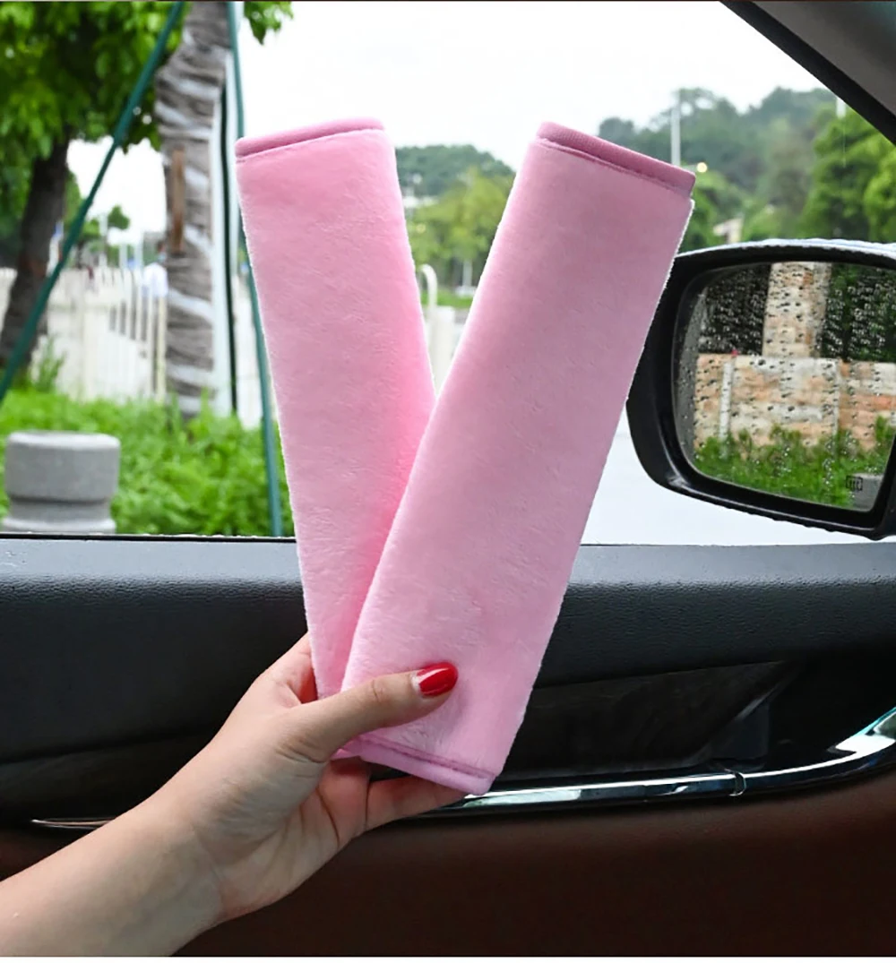 2pcs Soft Hairy Car Seat Belt Cushion Cover Safty Belt Seatbelt Shoulder Pad Protection For Kids Children Pink Accessories