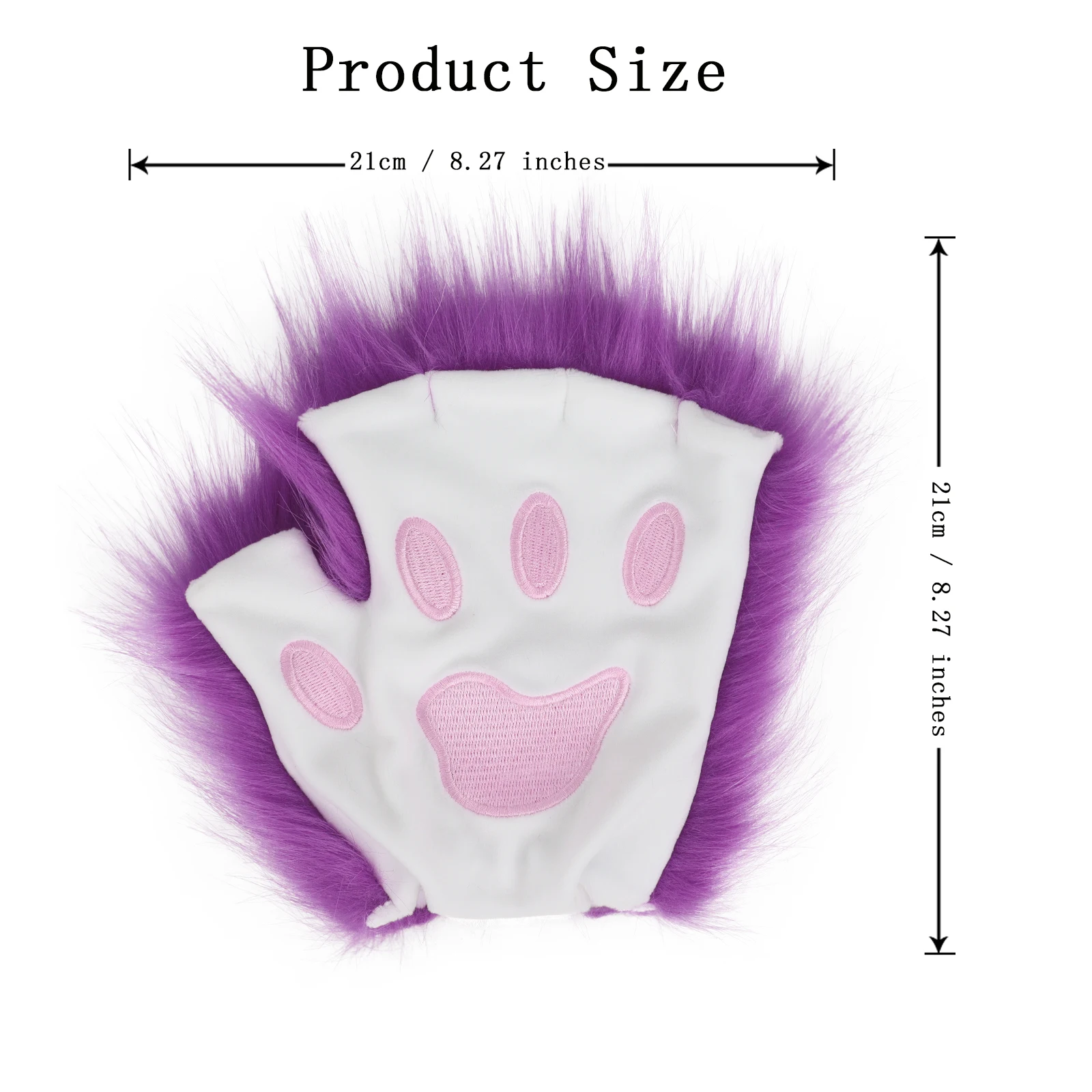 Faux Fur Half Face Mask Paw Gloves Wolf Fox Tail and Leather Necklace Set Costume for Halloween Cosplay Party