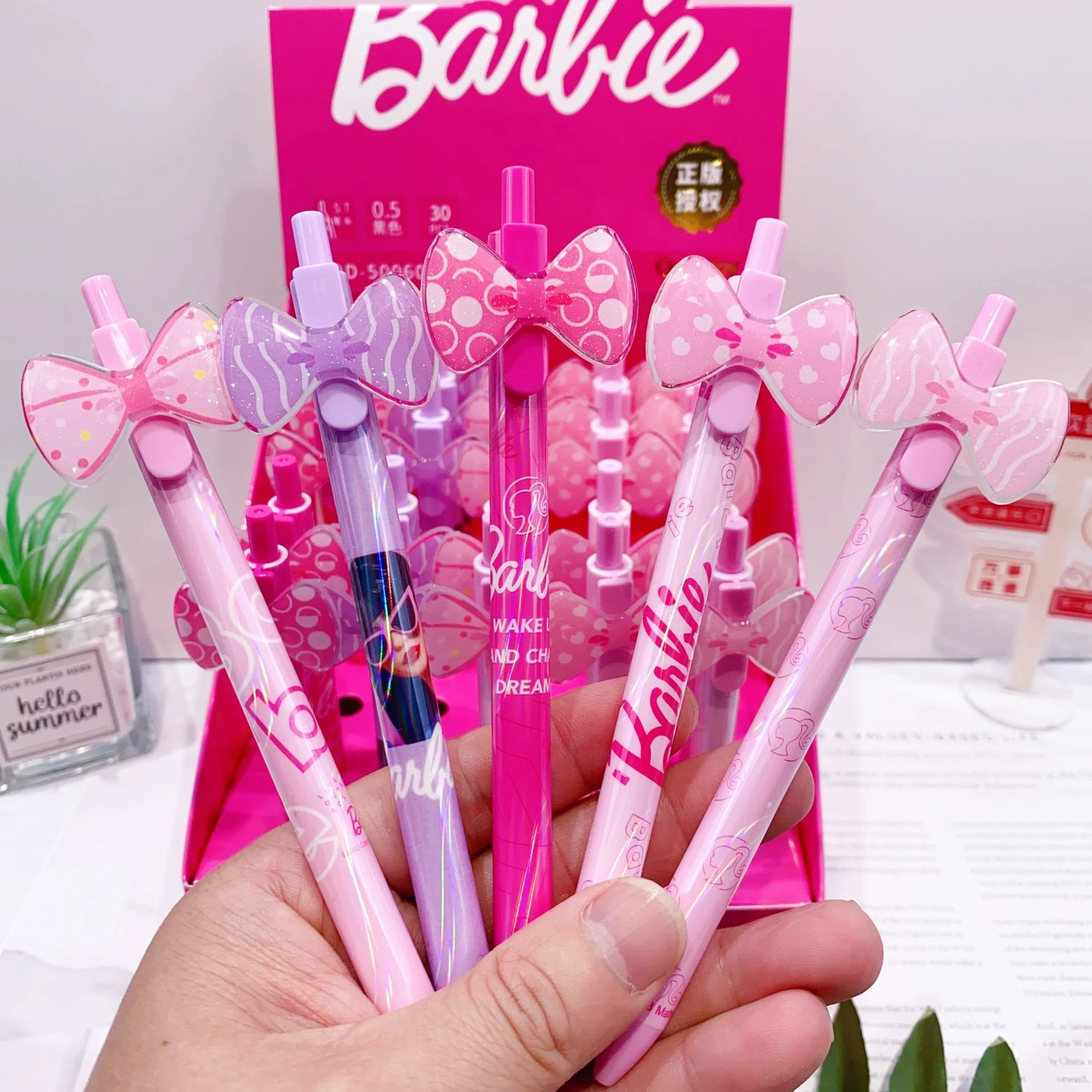 1/3/5pcs Cartoon Barbie Gel Pen Girl Cute Girl\'s Pink Love Bow Pens Kawaii Stationery Back To School Kid Student Office Supplies