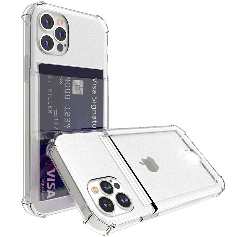 Transparent Card Slot Bag Holder Case for iPhone 15 14 11 Pro Max 12 13 Mini X XS SE 7 8 Plus Clear Shockproof Soft Wallet Cover