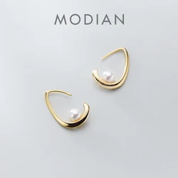 Modian Elegant Gold Color Pearl Water Drop Shape Earrings 925 Sterling Silver for Women Fashion Dangle Earring Fine Jewelry