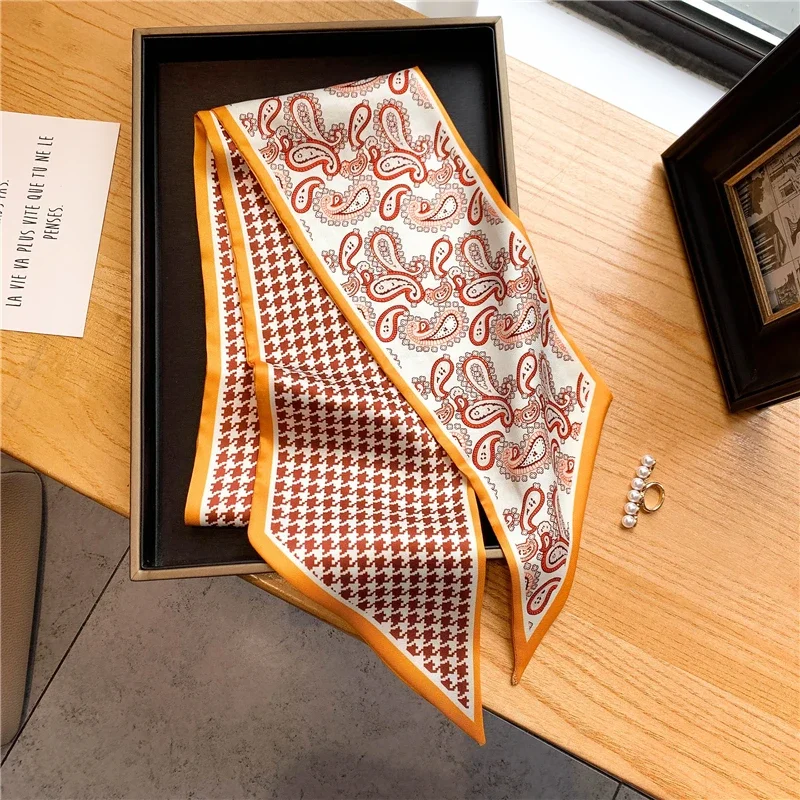 Luxus Lange Seide Schal Weibliche Tier Pferd Druck Dünne Schmale Schal Tasche Haar Band Band Schals Frauen Halstuch – Detail 2