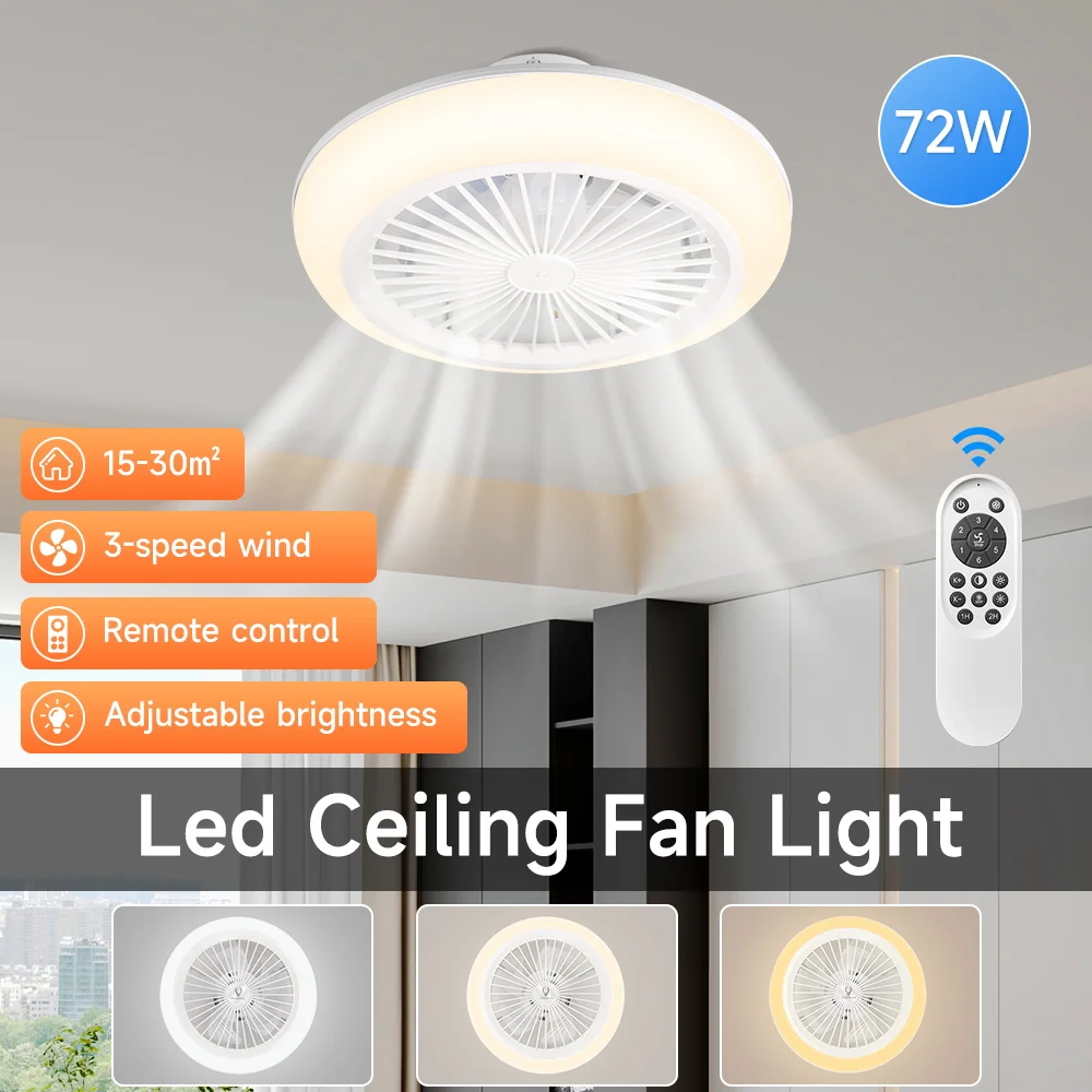 RGB LED Ceiling Fan Lamps Dimmable Silent Remote Control Ceiling Fan Lights 110-265V Smart LED Lighting for Bedroom Living room