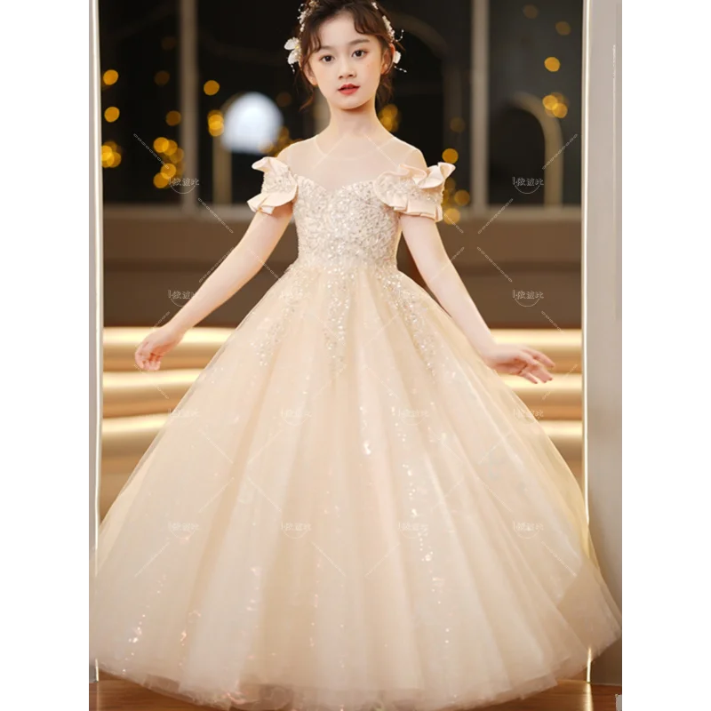 Girls Princess Dress, High-end Children's Performance Dress, Piano Performance , Western-style Wedding Dress, Fluffy Skirt