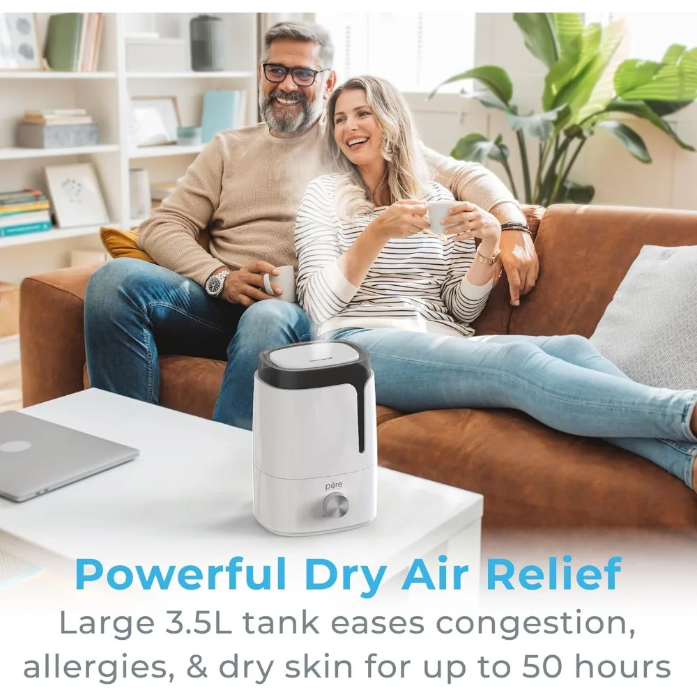 Cool Mist Humidifier - Easy-Clean 3.5L Tank Lasts up to 50 Hours; Whisper Quiet, & Auto Shut-Off for Large Living Rooms
