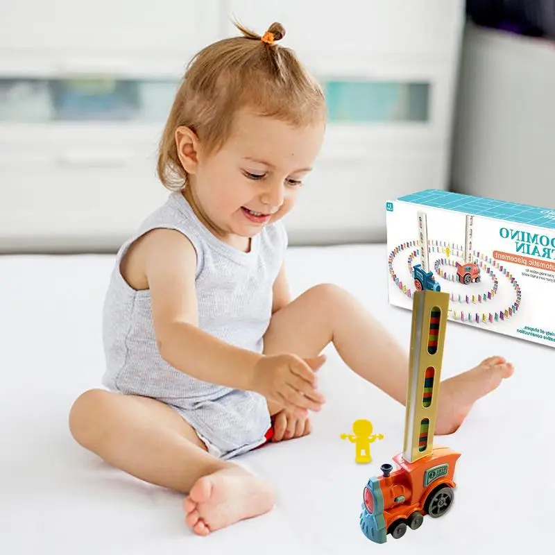 Set di blocchi di treno Domino elettrico automatico con luci e suoni Domino educativi Block Game Toys regalo di pasqua per bambini