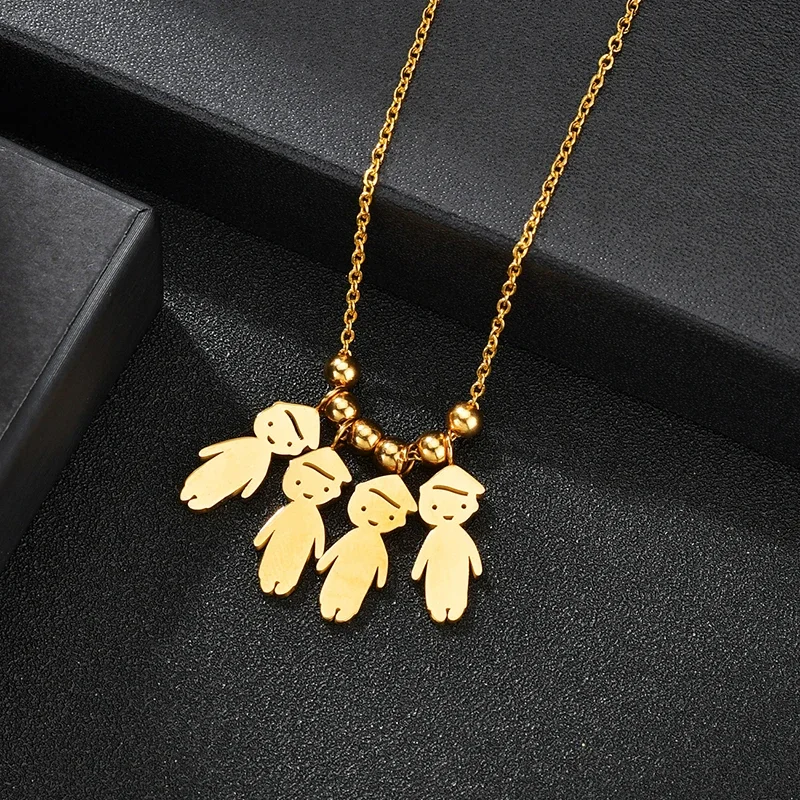 Stainless Steel Boy Girl Kids Baby Pendant Necklace for Women Children Beaded Chain Necklace DIY Family Birthday Jewelry Gifts