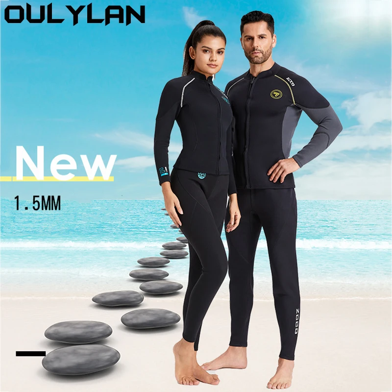 Oulylan 1.5MM Neoprene Diving Jacket Women Men Wetsuit Long Sleeve Snorkeling Coat Surfing Jacket Fishing Separate Swimsuit