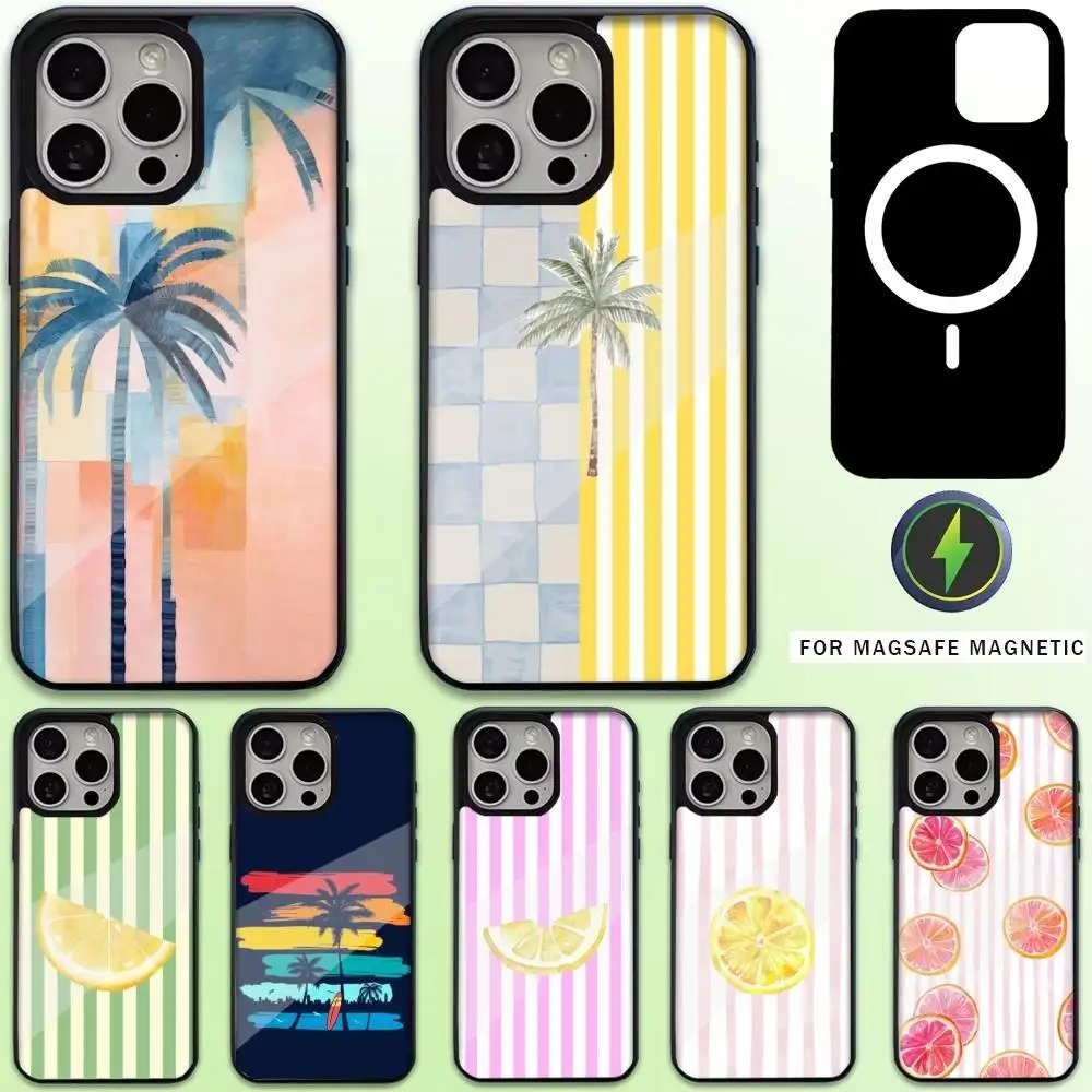 

Lemon Pink Blue Striped Retro Design Phone Case For iPhone17,16,15,14,13,12,11 Plus,Pro Max Magnetic Magsafe Wireless Charging
