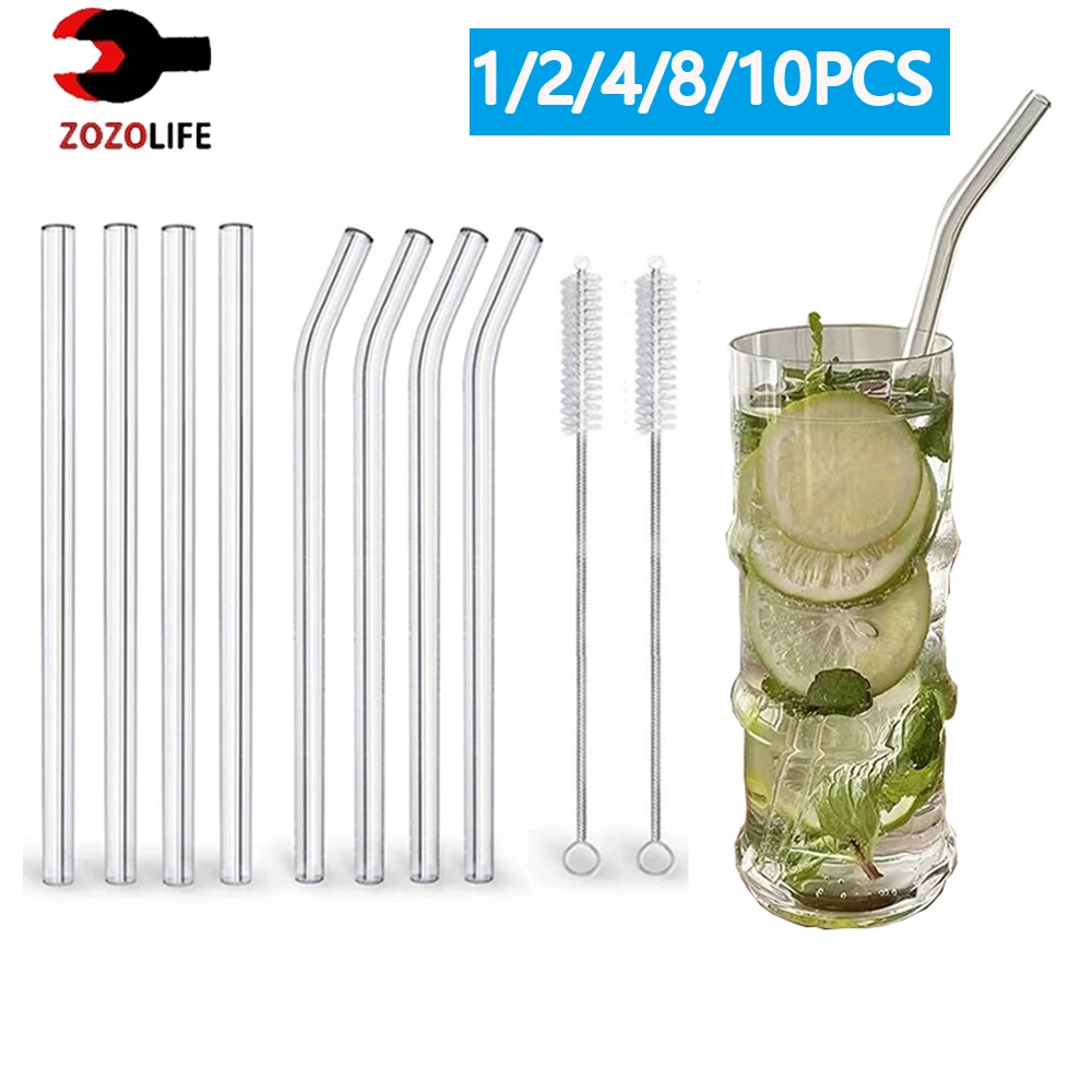 

1/10Pcs Glass Straws Eco Friendly Reusable Drinking Straw Smoothies Milkshake Cocktails Party Bar Accessories Straw with Brushes