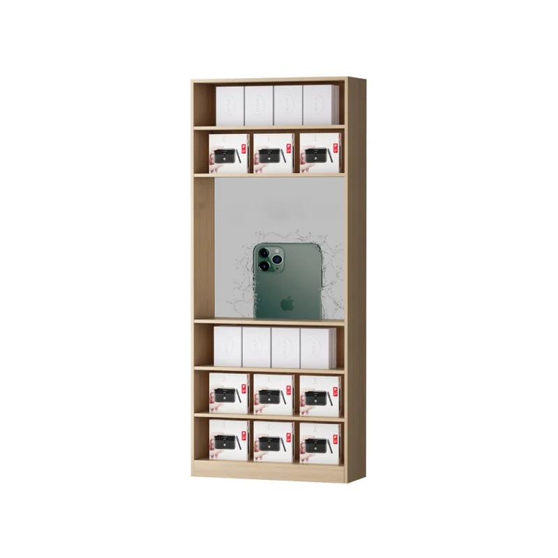 custom.Hot cell repair shop store fixture wood floor stand multi function wall mobile phone display cabinet showcase