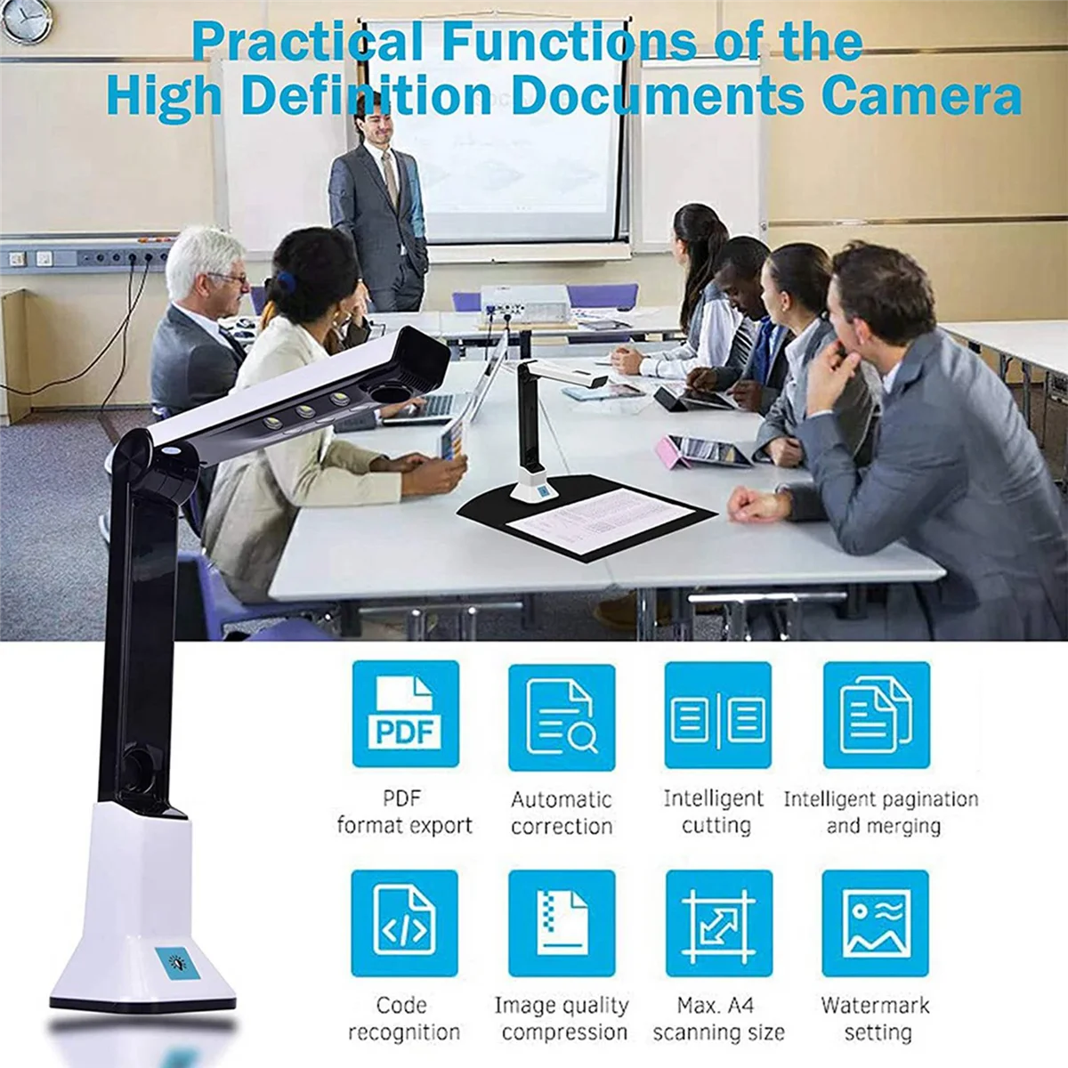 A49T Document Camera for Teachers, Portable USB Document Camera Scanner with Stand 8MP HD A4 Format Cam Photo Scanner