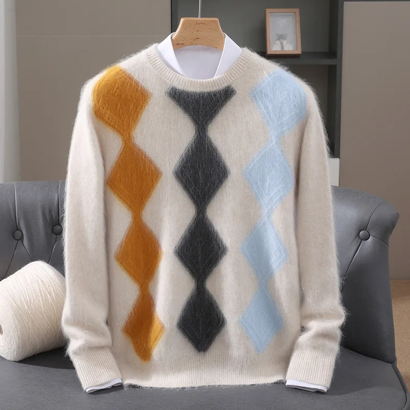 2025 Mink Cashmere Sweater O-neck Pullovers Men's Loose Oversized S-3XL Knitted Bottom Shirt Autumn Winter New Casual Men Tops