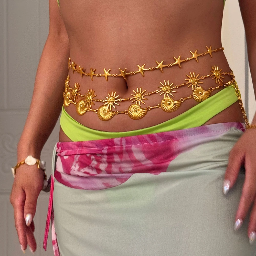 

ENFASHION Waist Chain Summer Conch Belly Chain For Women's Stainless steel 18K Gold Plated High Street Vacation Jewelry O250005
