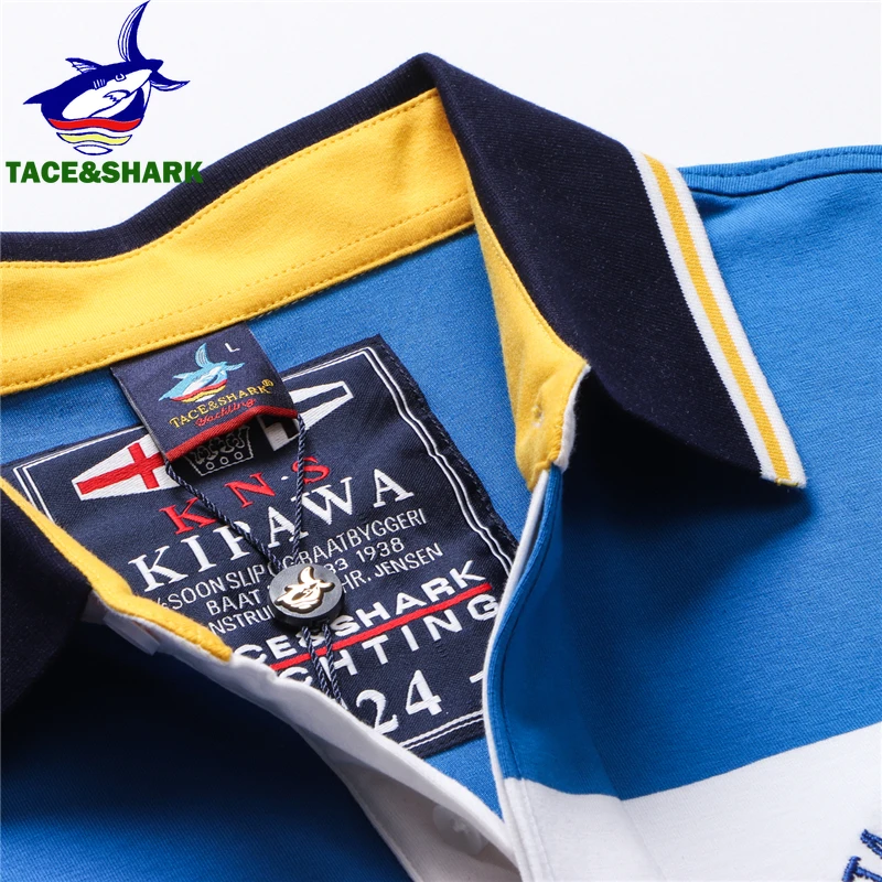 TACE&SHARK 2022 New Arrival Shark Embroidery Polo Shirt Men Stripe Fashion Navy Blue Business Shark Polos