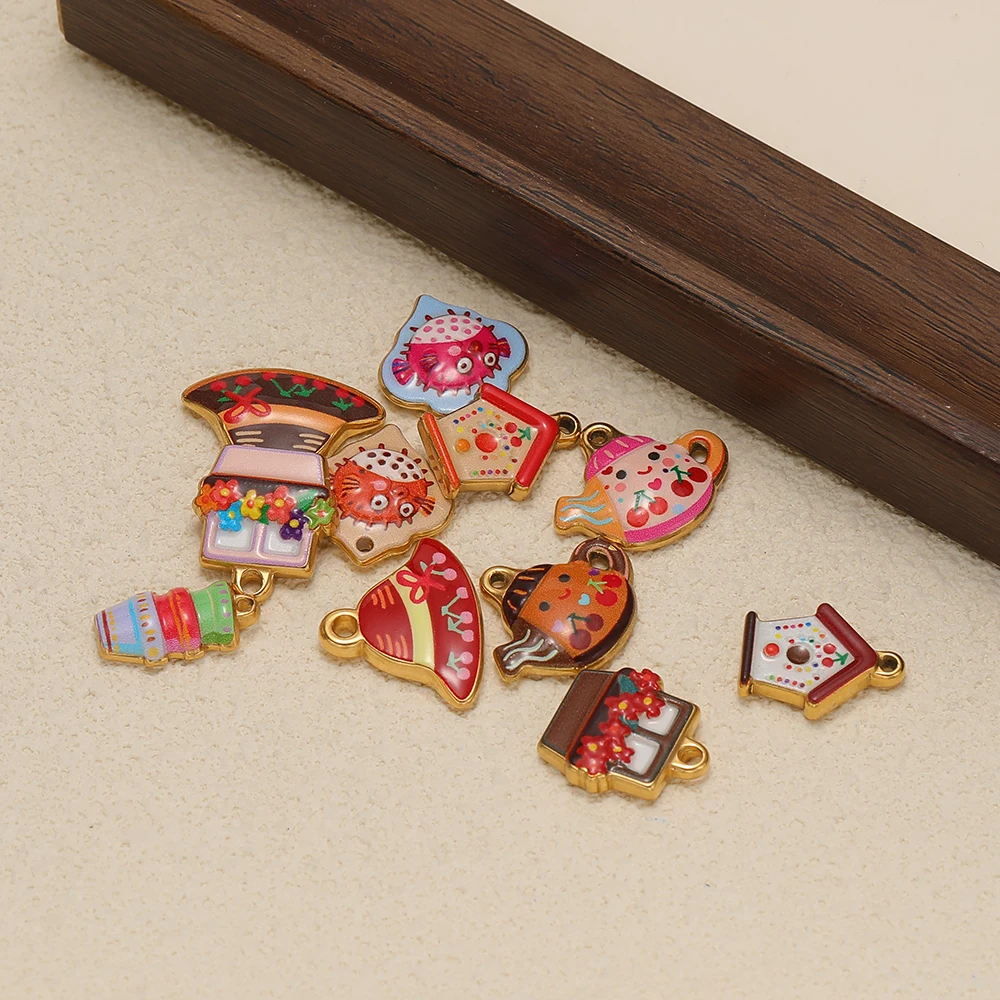 4 Stück Edelstahl-Emaille Niedliche Anhänger Kirsch-Anhänger DIY Kinder-Schmuck Halsketten-Zubehör Kindergeschenke Ohrring-Herstellung – Detail 4