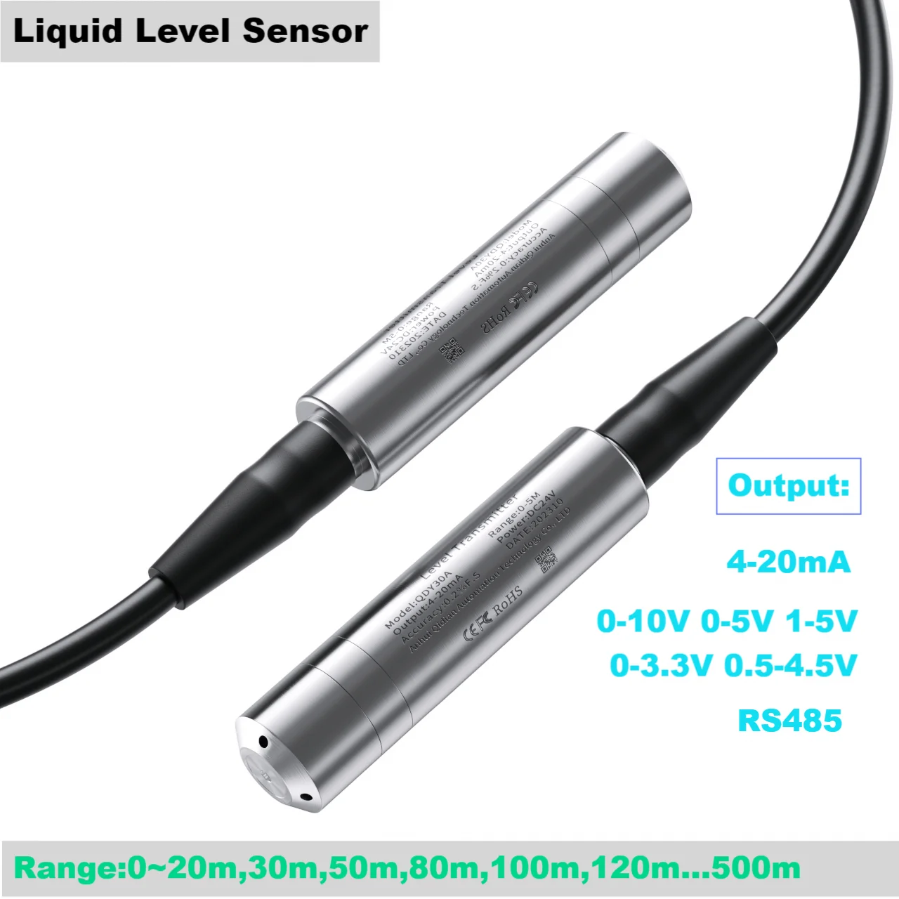 70M Liquid Level Transmitter for Deep Well 40M 30M Range Water Level Transducer 4-20mA 0-10V 0-3.3V Liquid Level Sensor 30M 50M