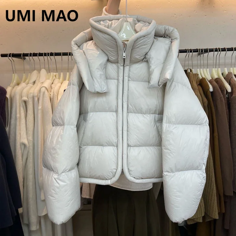 UMI MAO High-end Three-dimensional Design Hooded Down Jacket 90 White Duck Down Jacket Women New Simple Thick Winter Bread Coat