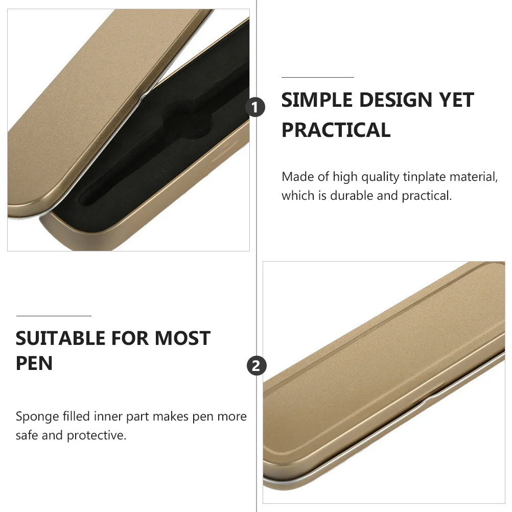 

2pcs Tinplate Pen Case Stationery Box For Students Metal Pencil Storage Organizer Golden Gift Tin Durable Multi-Functional Iron