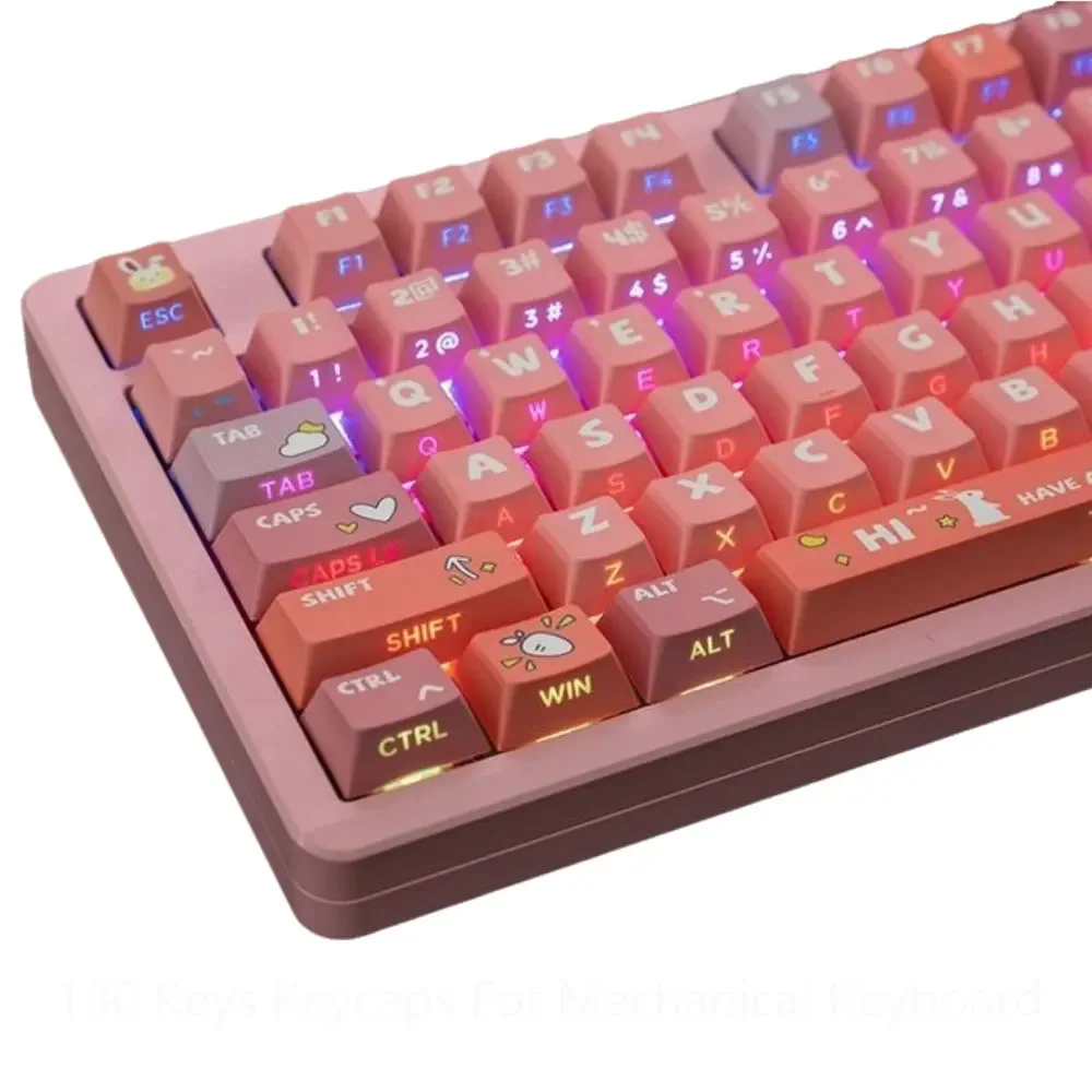 Imagem -04 - Keycaps Side Word para Teclado Mecânico Altura Cereja Pbt Sublimação Térmica 130 Chaves Código Morse 61 64 68 75 84 87 99 104 108