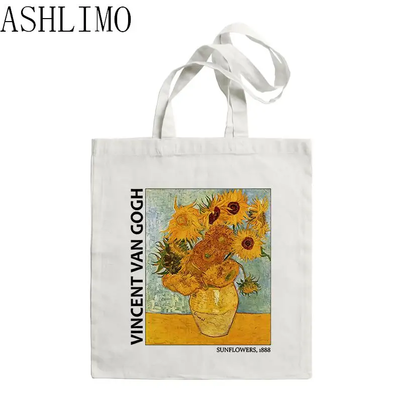 Van Gogh Painting Women Canvas Shoulder Bag High Capacity Tote Bag Aesthetics Shopping Bags Cotton Handbags Books Bag For Girls