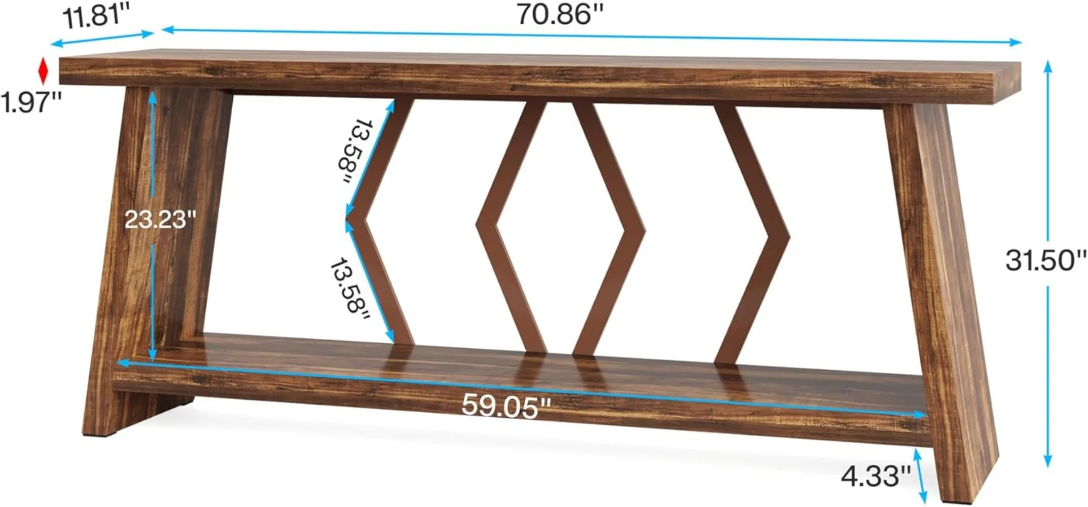 70.86-Inch Farmhouse Console Table,  2-Tier Wood Couch Foyer Accent Table for Living Room, Hallway, Entrance (Brown)