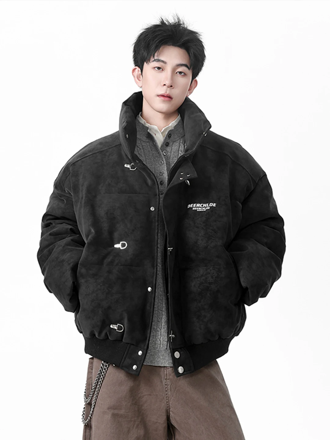 

Черное окрашенное замшевое хлопковое джето, мужское зимнее модное пальто с воротником-стойкой, теплое хлопковое пальто, верхняя одежда