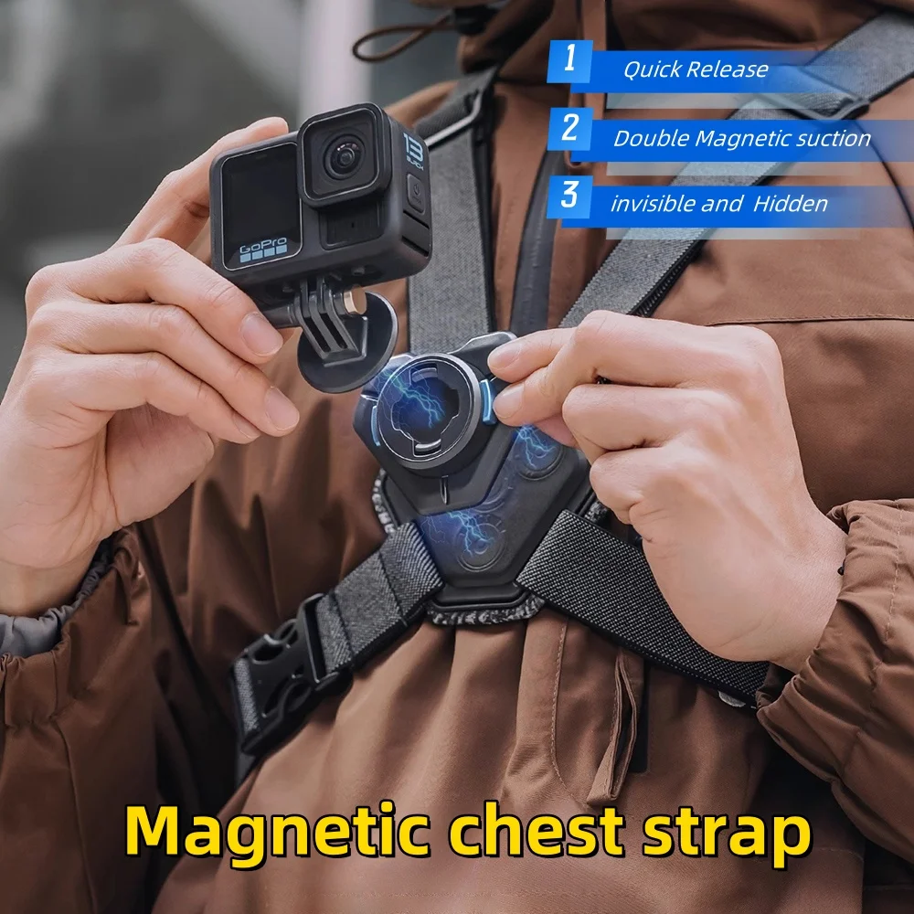 

Double Magnetic Invisible Chest Strap Quick Release Suction Holder Flexible Elastic Belt for Gopro 13 DJ Action 5 pro 4 Insta360
