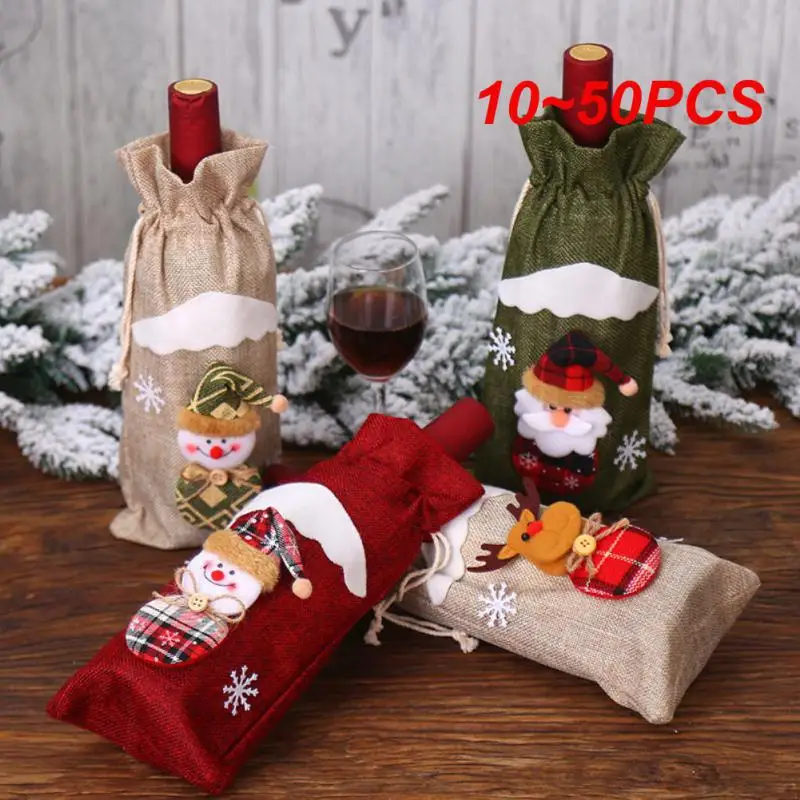 10~50PCS Christmas Bottle Covers Durable Dress Up Cloth 30g Christmas Table Decorations Wine Bottle Bags Perfect Size