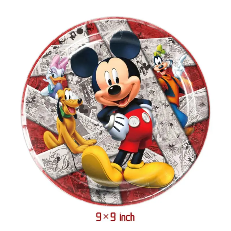 Suministros de fiesta de Mickey Mouse para niños, decoraciones de fiesta de cumpleaños, juego de vajilla, plato de papel, servilleta, Pancarta,