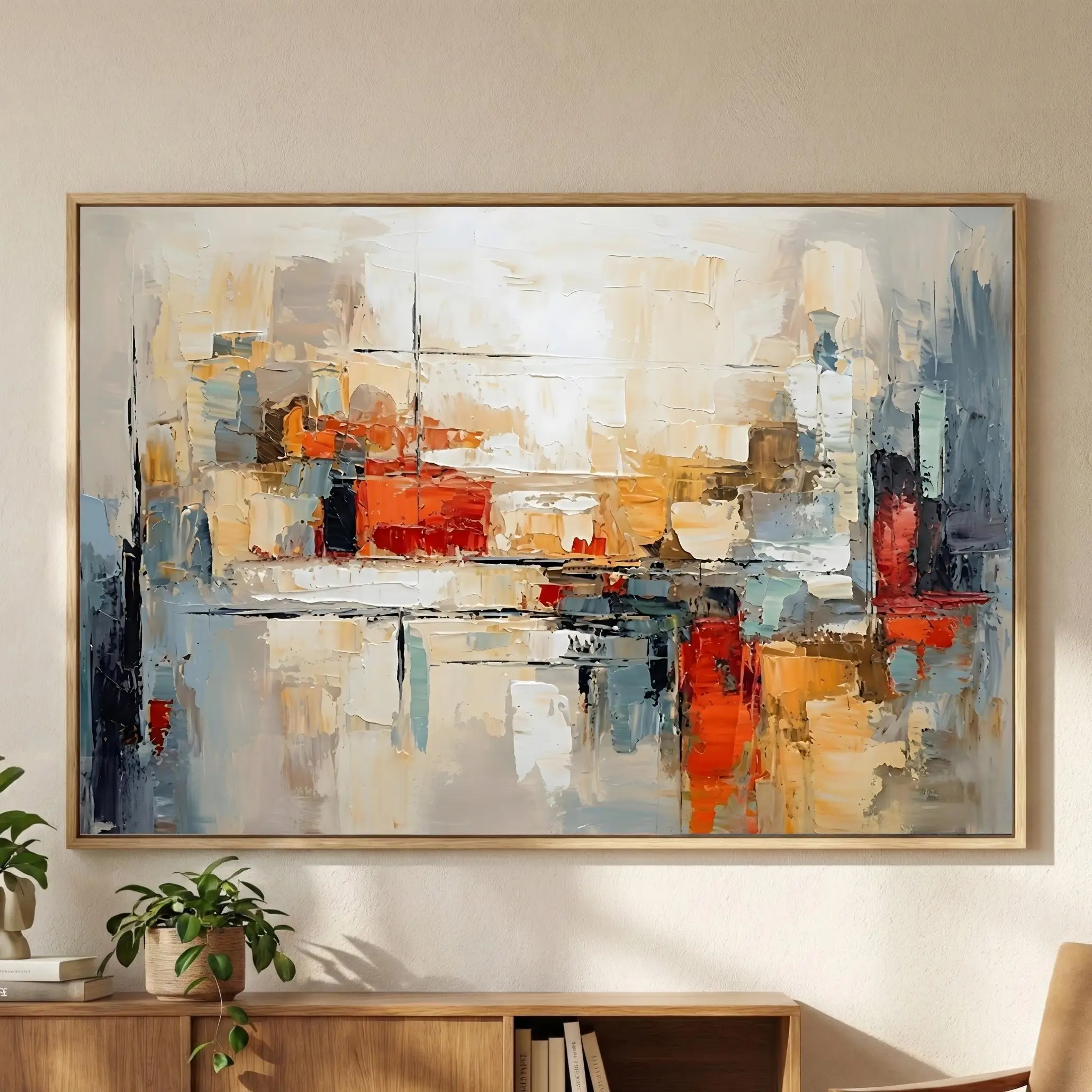 peinture-a-l'huile-abstraite-moderne-faite-a-la-main-rouge-orange-gris-neutre-avec-des-coups-de-pinceau-textures-peinture-neutre-decoration-minimaliste-pour-la-maison