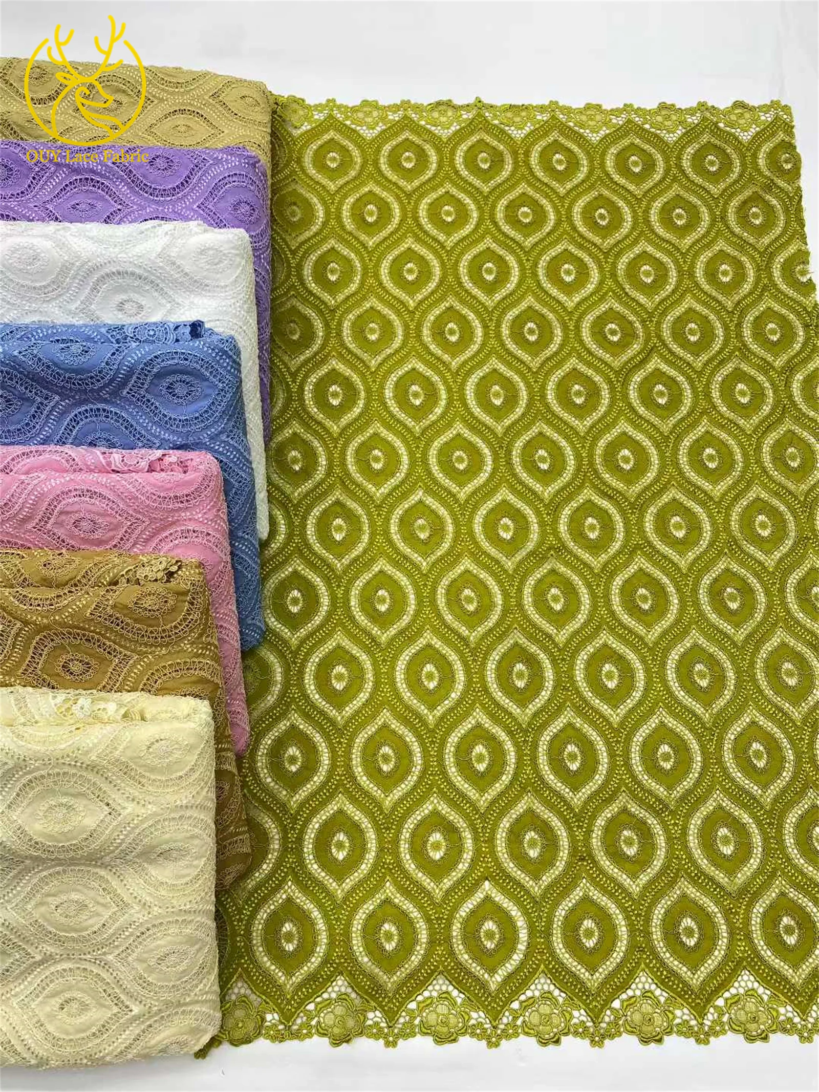 Green African Nigerian water-soluble rope lace fabric African lace fabric 2025 high quality for wedding French lace fabrics