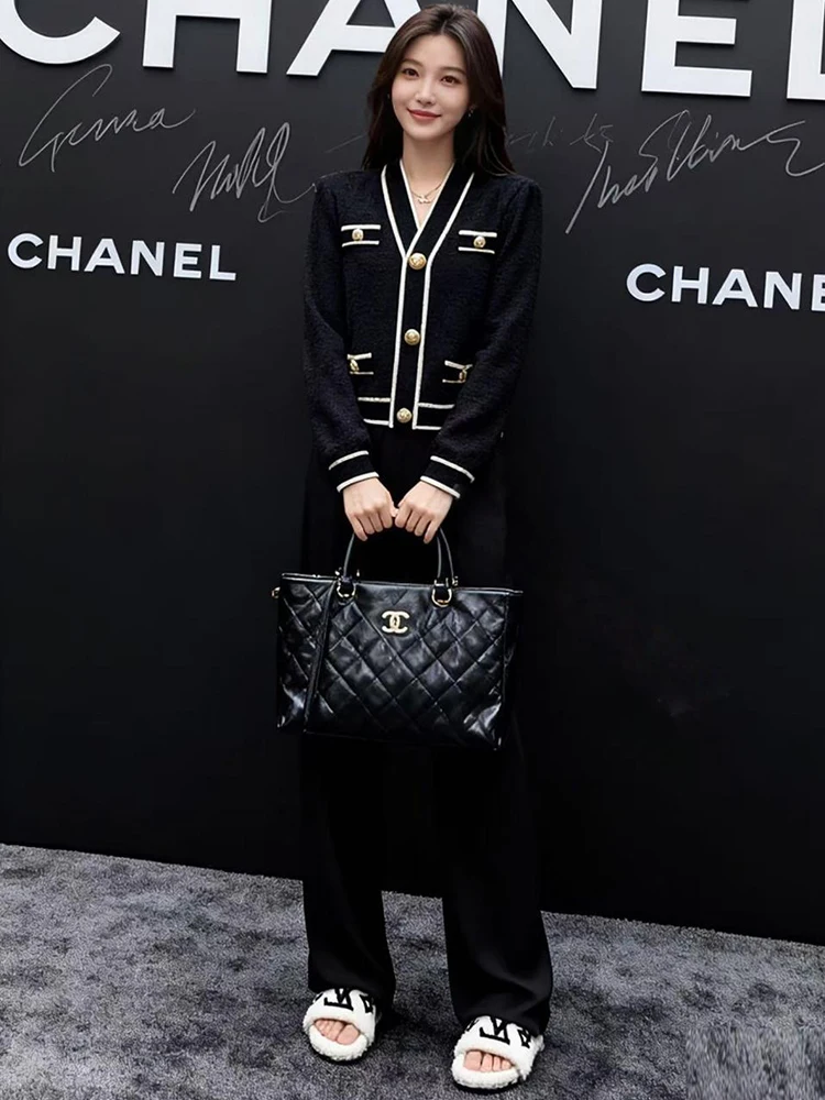 

Модный вязаный комплект: женские брюки с высокой талией и широкими штанинами, кардиган с длинным рукавом и V-образным вырезом, костюм-двойка, весна 2026, комфортный