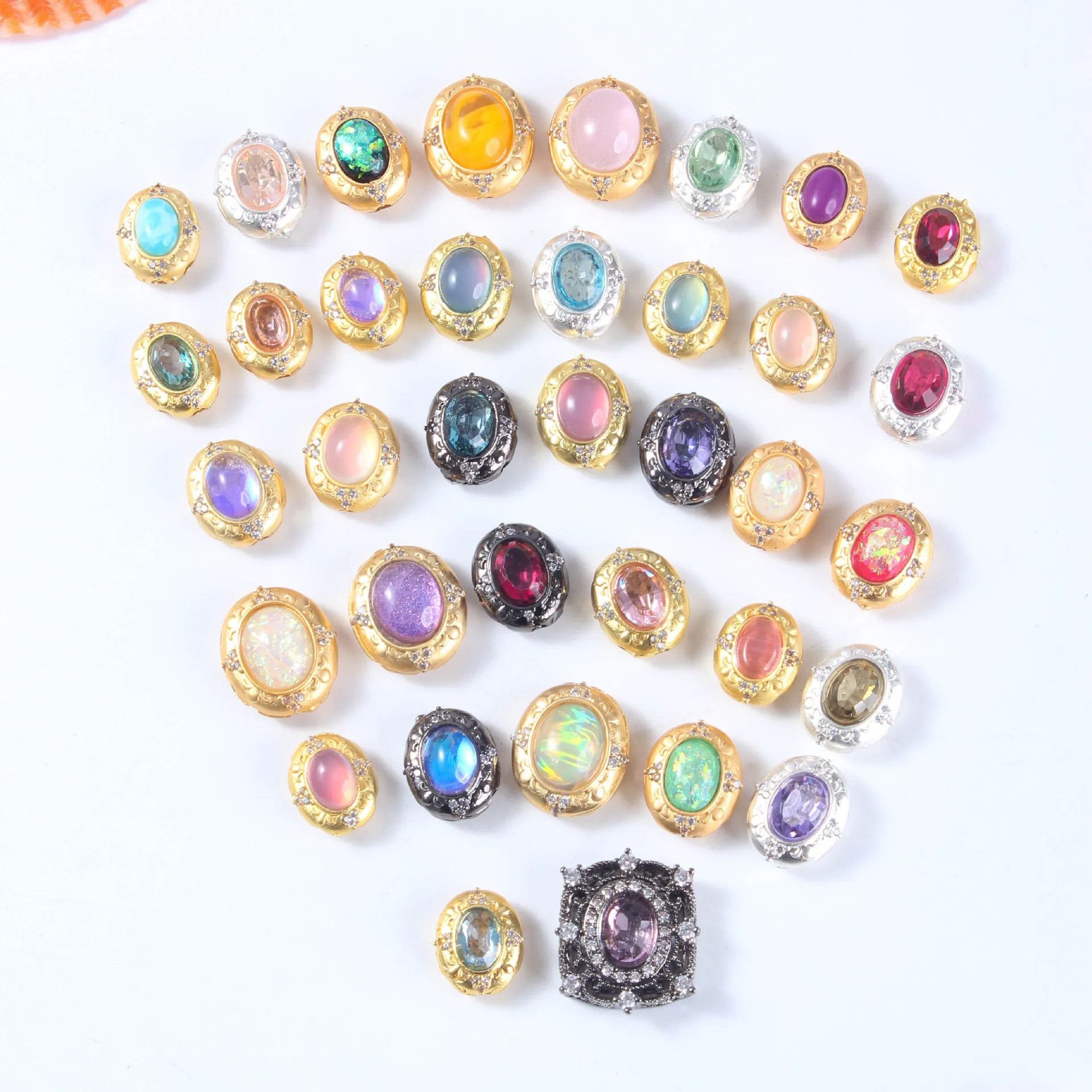 7 Pieces of Copper-gold-plated Zircon-inserted Oval-shaped Pearl Pearl Necklace Bracelet Accessories DIY Jewelry Making Material