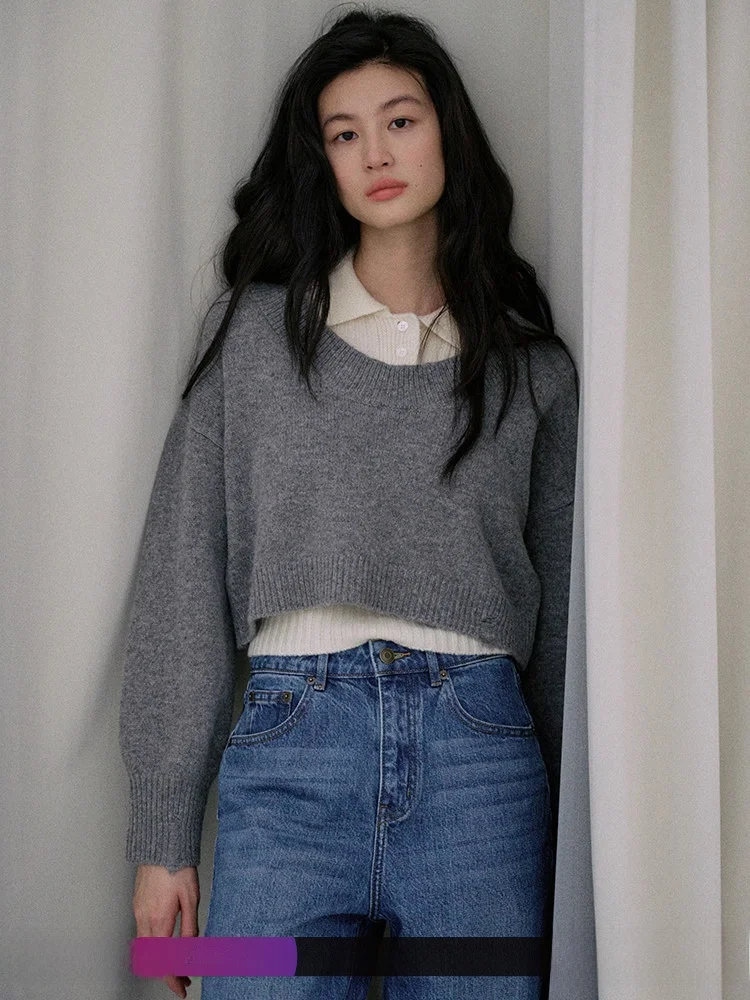 

Jicouture Women's Ne Knitted Sweater Two-Piece Set ort Sle Casual Faion Inner Wear Layering Top for Autumn