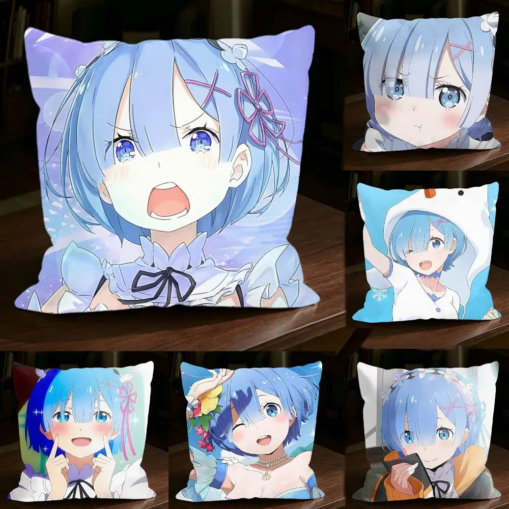 Oni Maid Rem Re Zero-S4 Funda de almohada cuadrada para sofá, funda de cojín de color sólido para decoración del hogar y sala de estar