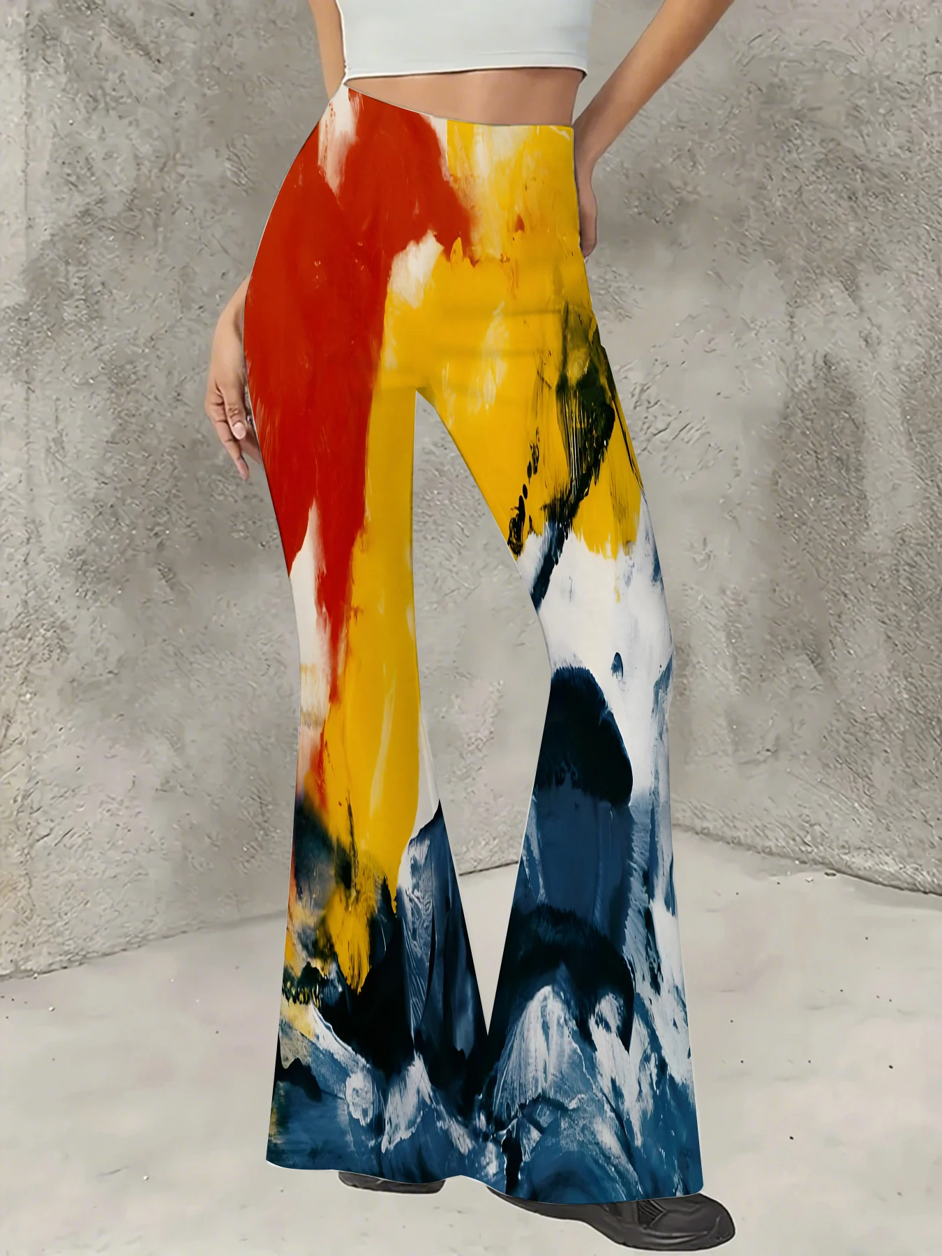 

omen's Flared Pants Abstract Watercolor Art Print High Waist Casual Bell Bottom