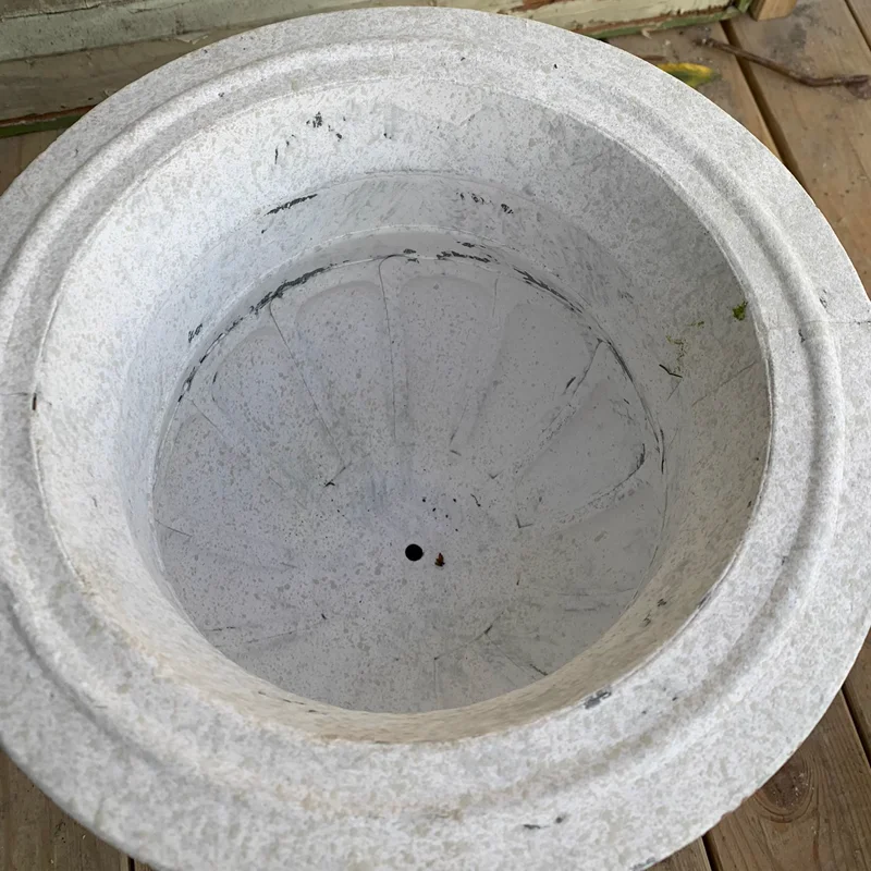 Vintage Metal Urn Planter, Retro Iron White Trophy Flower Pot, Rustic Handmade Pedestal Flowerpot