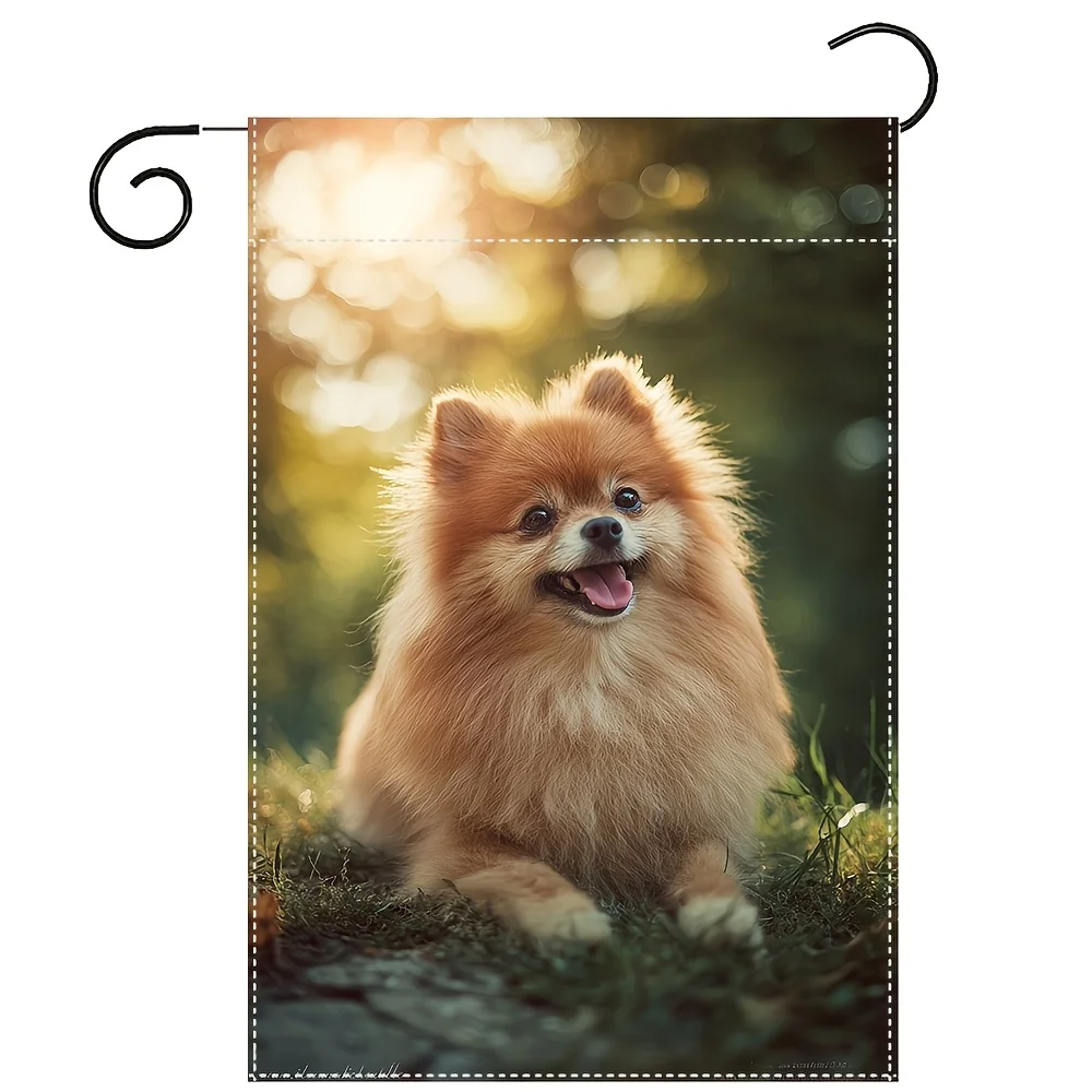 2D Flat, 2D Flat 1pc Garden Flag Double Sided Print 12.2 X 18.1 Inch Happy Pomeranian in Sunshine Pattern No Metal Brace Suitable for Outdoor Use HYQcT2131, 2D Flat